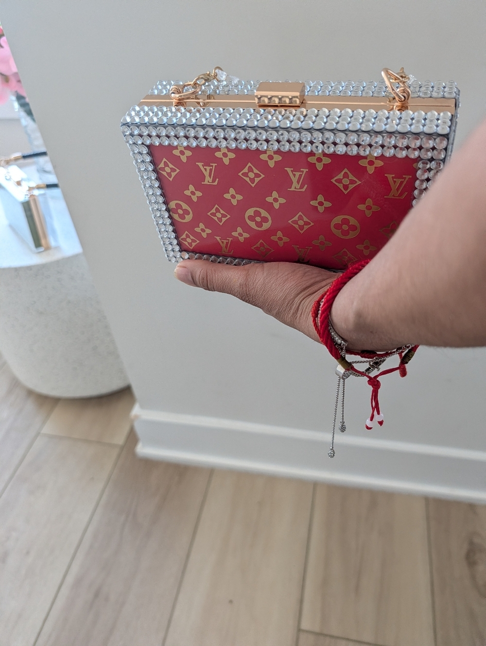 Monogram Crystal-Trim Box Clutch with Clear Chain - Picture 3 of 15